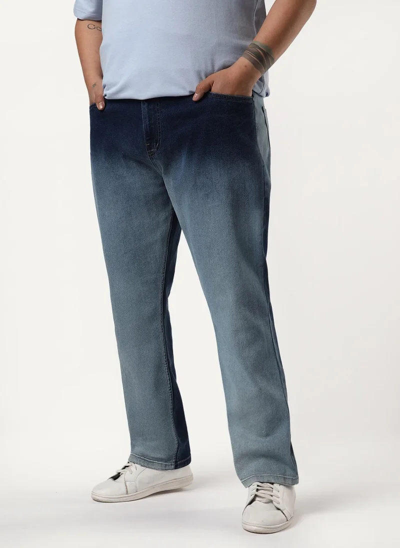 Urbano Fashion Urbano Plus Men's Blue Straight Fit Heavy Washed Faded Denim Jeans Stretchable